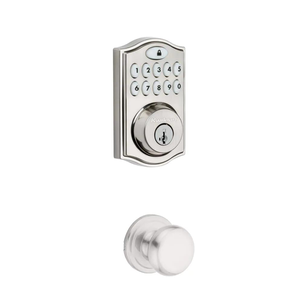 SmartCode Satin Nickel Single Cylinder Electronic Deadbolt featuring SmartKey Security and Juno PassaKnob