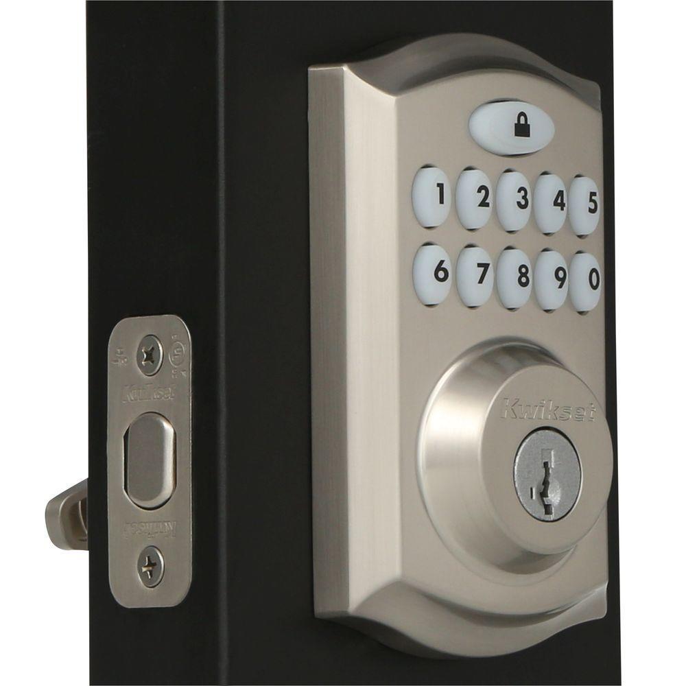 SmartCode Satin Nickel Single Cylinder Electronic Deadbolt featuring SmartKey Security and Juno PassaKnob