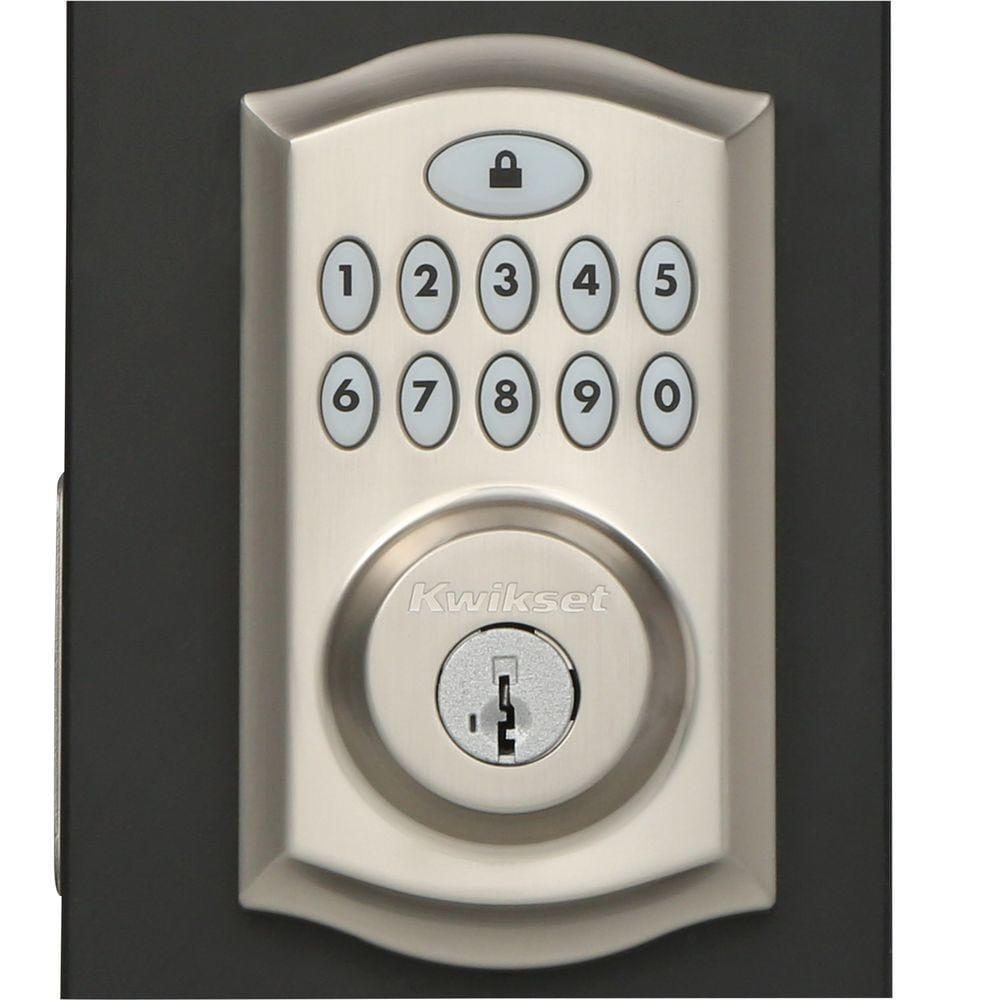 SmartCode Satin Nickel Single Cylinder Electronic Deadbolt featuring SmartKey Security and Juno PassaKnob