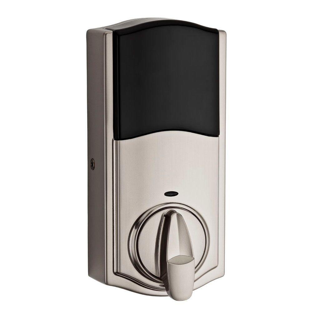 SmartCode Satin Nickel Single Cylinder Electronic Deadbolt featuring SmartKey Security and Juno PassaKnob