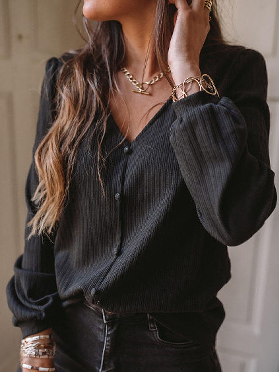 Solid Color Long Sleeve Casual Blouse
