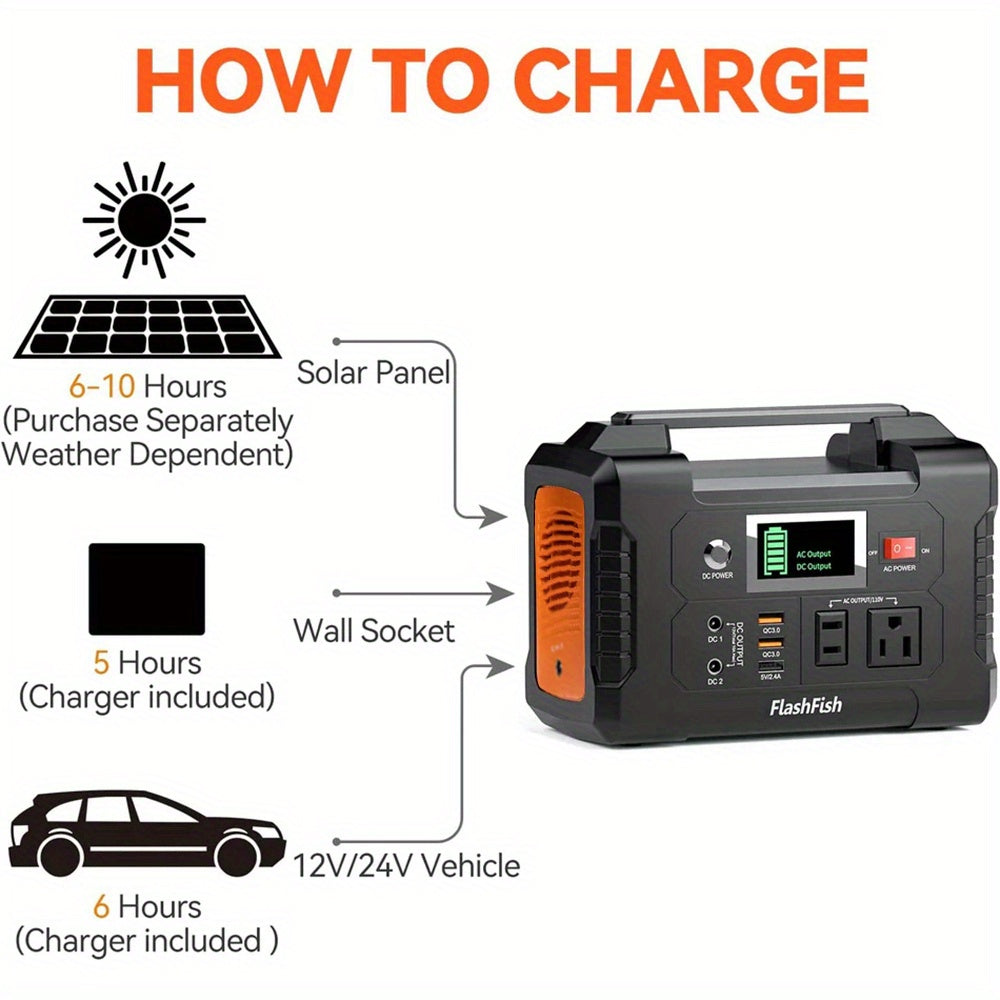 200W Portable Power Station FlashFish151Wh With AC Outlet/2 DC Ports/3 USB Ports Backup Battery /Power Supply For Outdoor Trip Camping Emergency