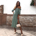 vintage long sleeve green floral maxi dress