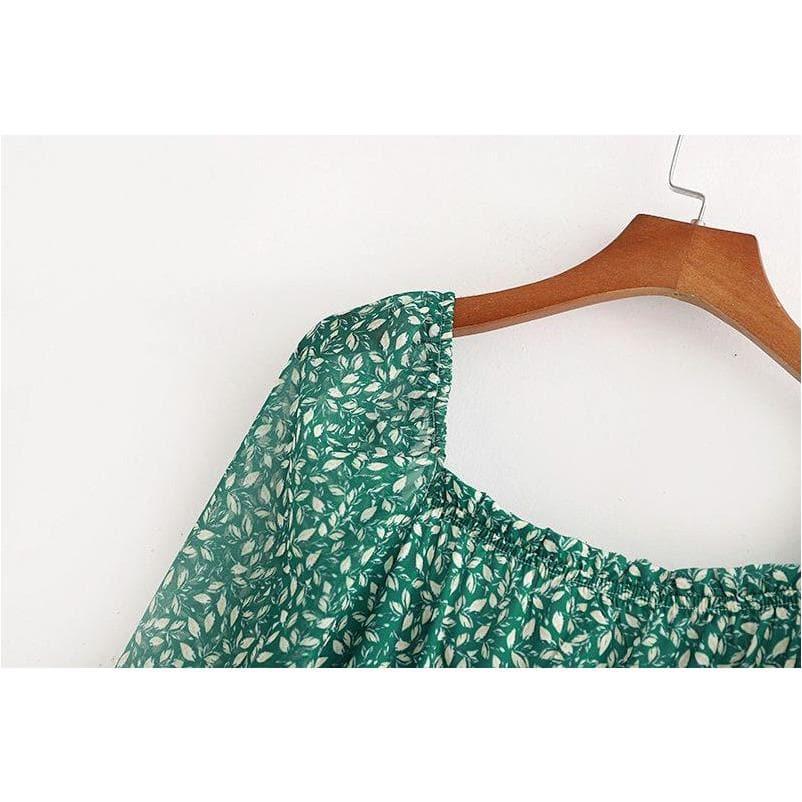 vintage long sleeve green floral maxi dress