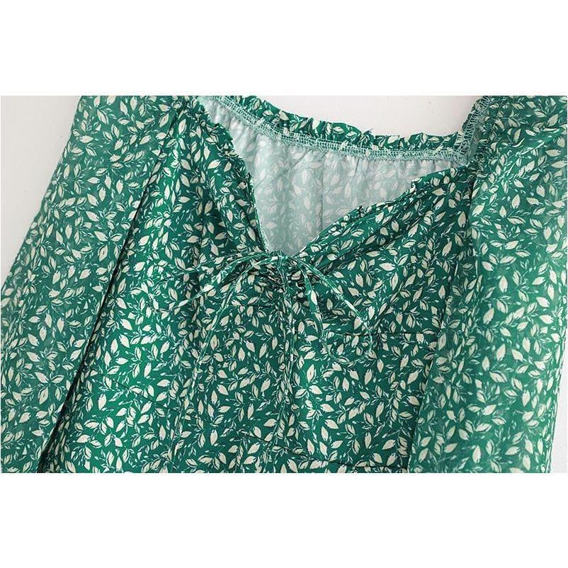 vintage long sleeve green floral maxi dress