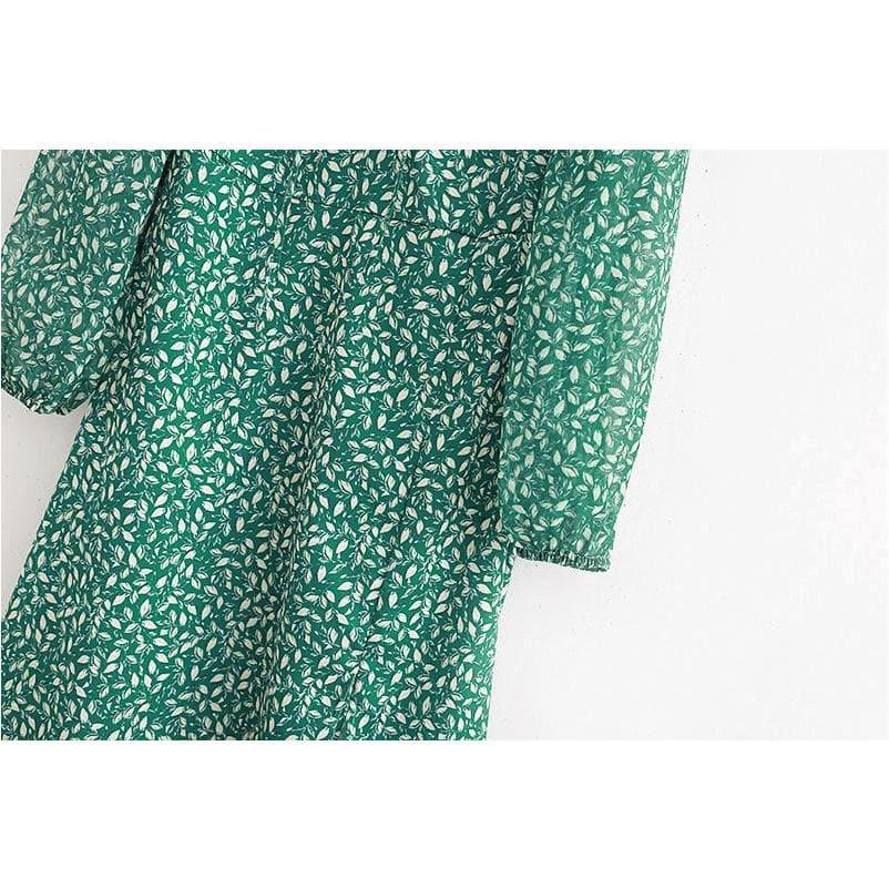 vintage long sleeve green floral maxi dress
