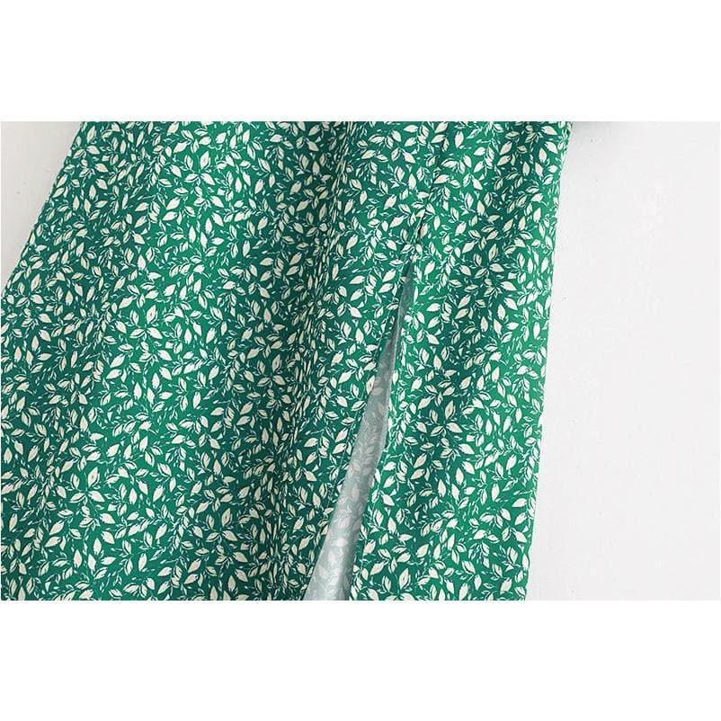 vintage long sleeve green floral maxi dress