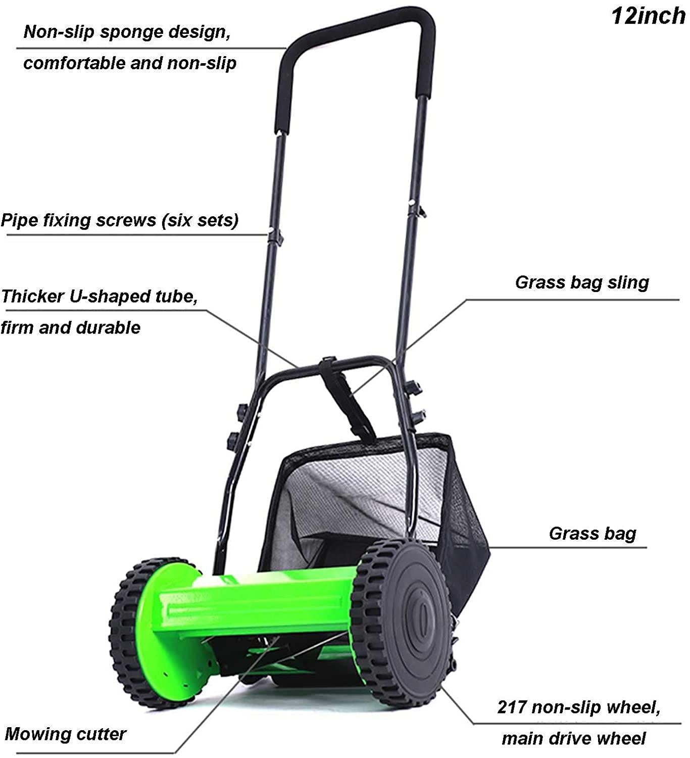 SuoANI Manual Reel Mower Adjustable Push Lawn Mower w/Removable Grass Catcher Battery-Powered Lawnmower with Grass Catcher Bag Height Adjustment