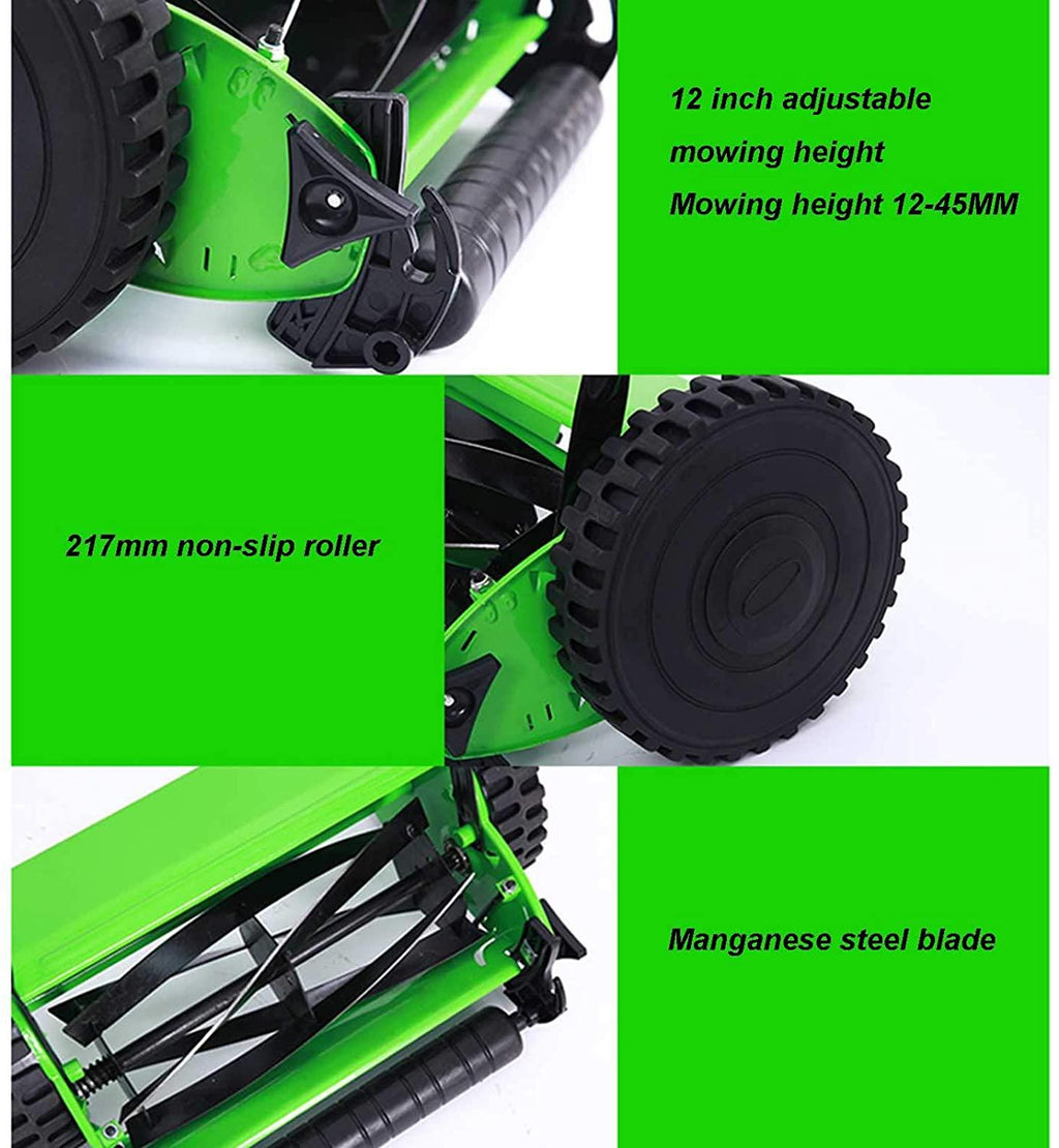 SuoANI Manual Reel Mower Adjustable Push Lawn Mower w/Removable Grass Catcher Battery-Powered Lawnmower with Grass Catcher Bag Height Adjustment