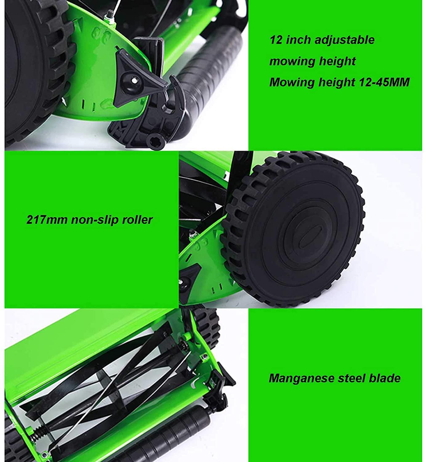 SuoANI Manual Reel Mower Adjustable Push Lawn Mower w/Removable Grass Catcher Battery-Powered Lawnmower with Grass Catcher Bag Height Adjustment