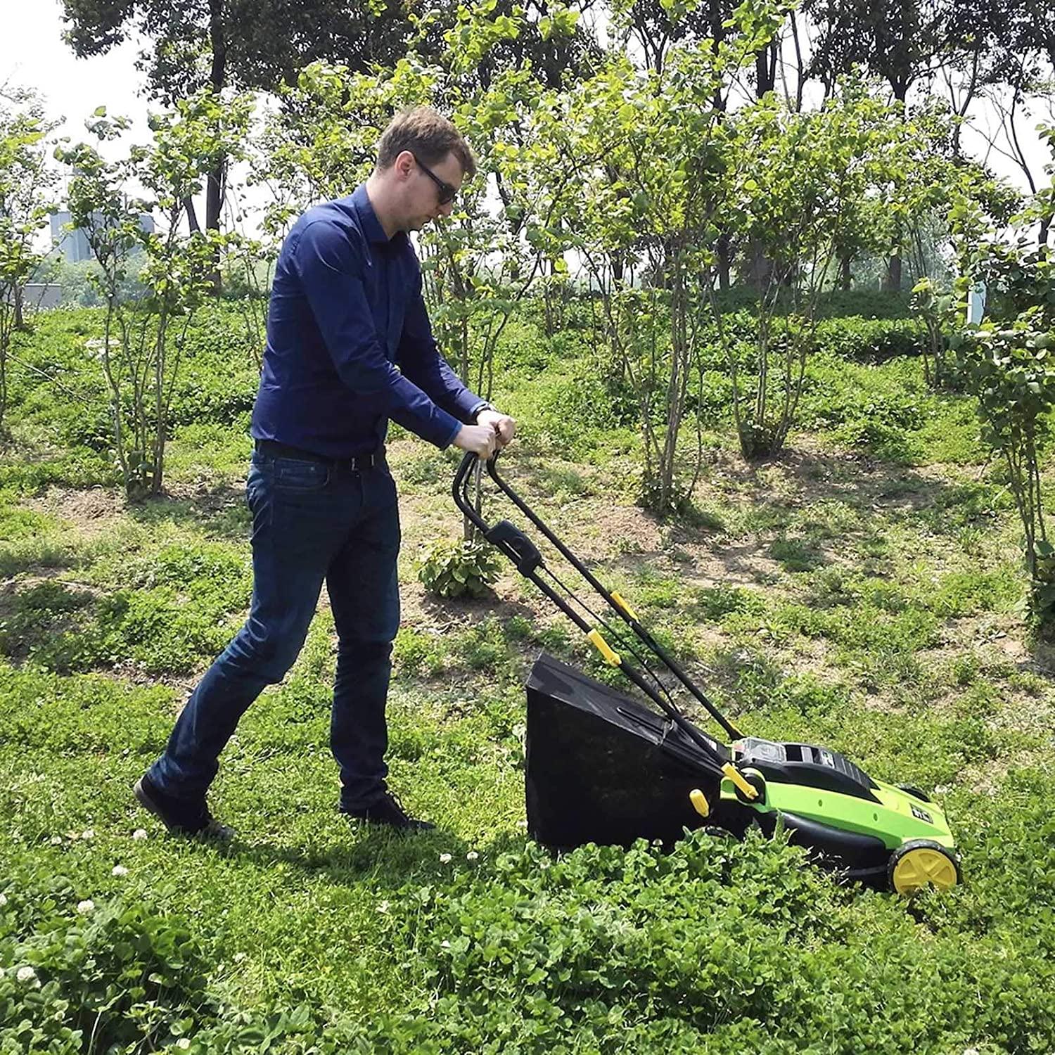SuoANI Manual Reel Mower Adjustable Push Lawn Mower w/Removable Grass Catcher Battery-Powered Lawnmower with Grass Catcher Bag Height Adjustment