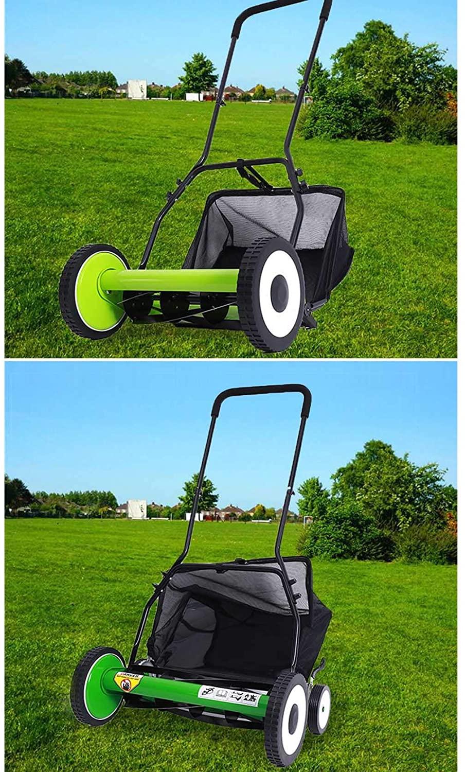 SuoANI Manual Reel Mower Adjustable Push Lawn Mower w/Removable Grass Catcher Battery-Powered Lawnmower with Grass Catcher Bag Height Adjustment