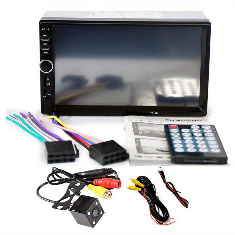 Car Audio System With This 7-inch Dual Spindle Universal LCD Touch Screen Stereo Radio Includes Rear View Camera USB/AUX/FM Remote Control MP4 Player