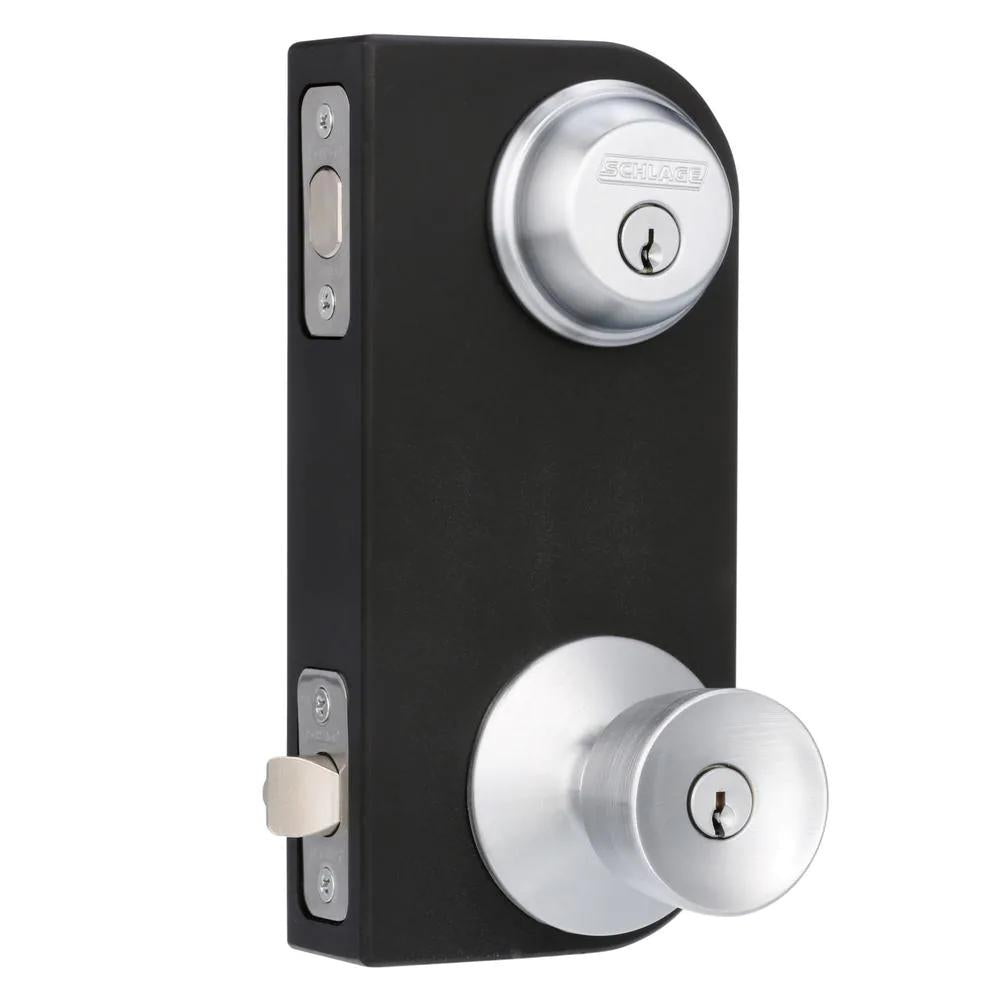 Satin Chrome Single Cylinder Deadbolt with Bell Entry Door Knob Combo Pack