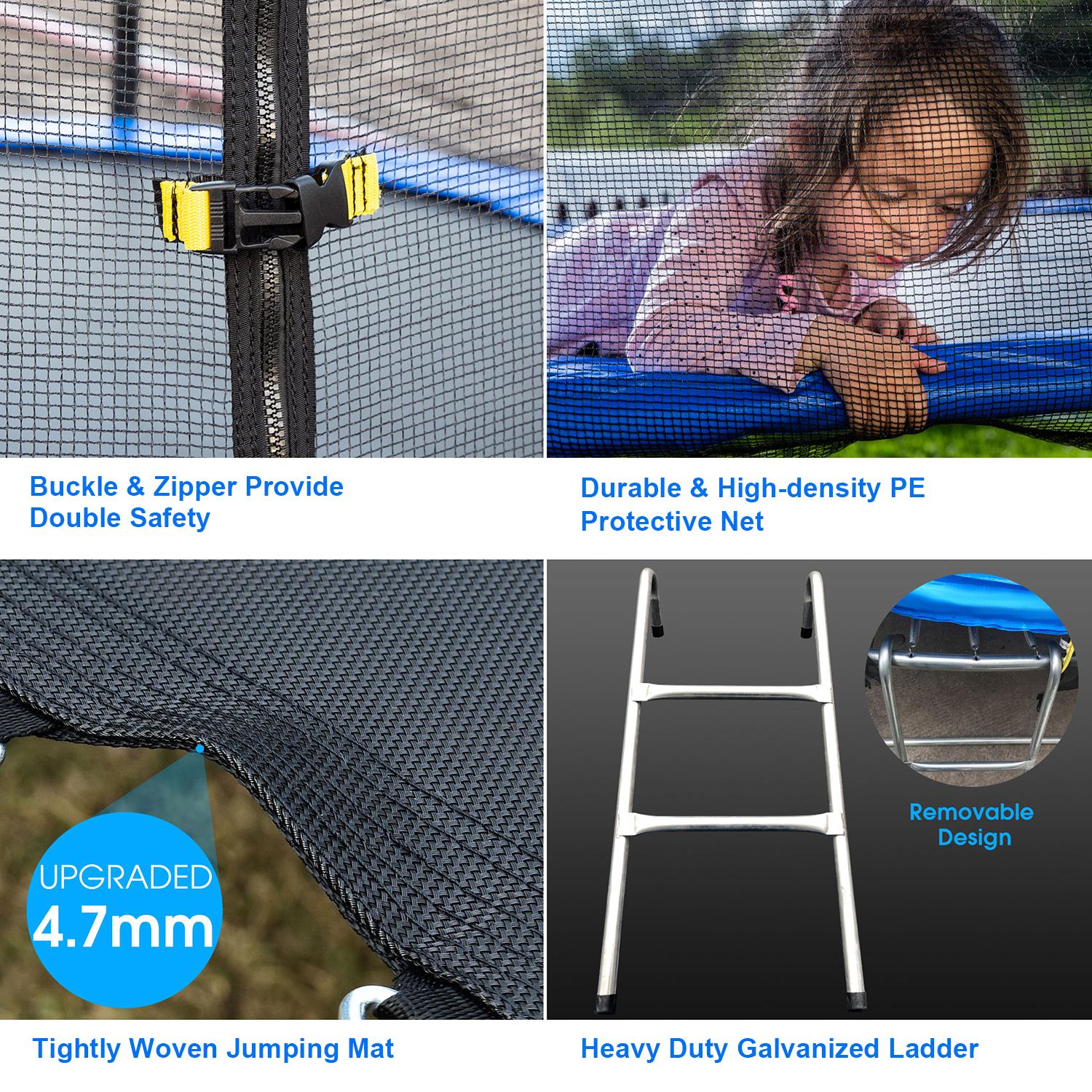 Trampoline 10 FT with Safe Enclosure Net, Kids Trampoline for Play &amp; Exercise Indoor or Outdoor, 661 LB Capacity for 3-4 Kids, Waterproof Jump Mat, Backyard Trampoline Ladder for Adults Jump Sports