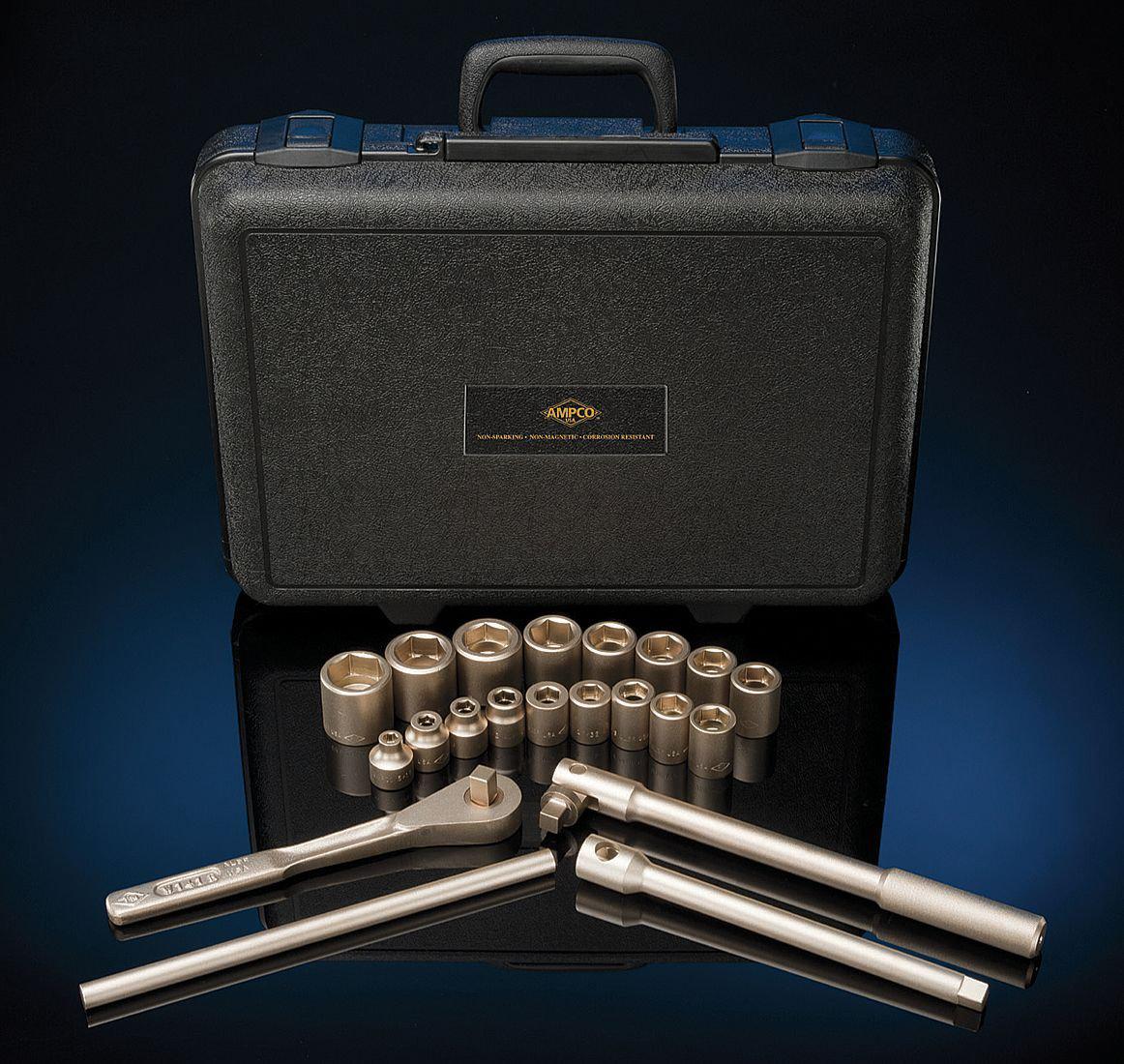Ampco Safety Tools W-160M Socket Set, Non-Sparking, Non-Magnetic, Corrosion Resistant, 1/4" Diameter, Metric