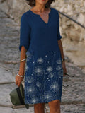 Ladies Dandelion Printed V-neck Casual Shift Dress