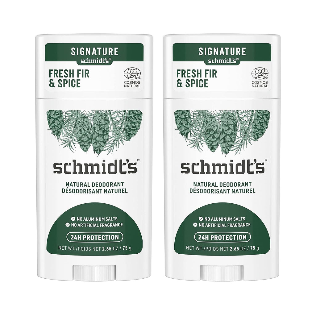 Schmidt's Aluminum Free Natural Deodorant for Women and Men, Fresh Fir &amp; Spice with 24 Hour Odor Protection, Certified Natural, Cruelty Free, Vegan Deodorant 2.65oz 2-pk