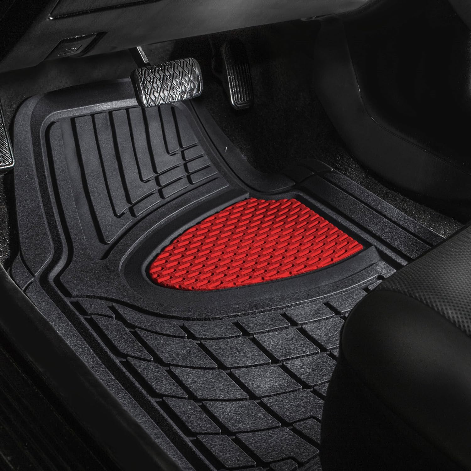 FH Group Automotive Floor Mats - Heavy-Duty Rubber Floor Mats for Cars, Universal Fit Full Set, Climaproof Floor Mats, Trimmable Floor Mats for Most Sedan, SUV, Truck Floor Mats Red