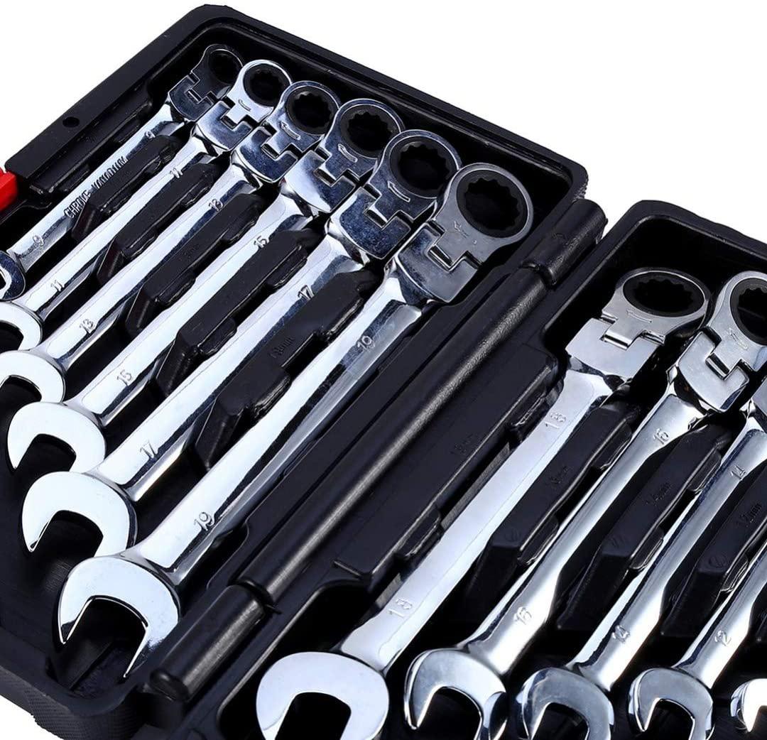 12Pcs/Set Steel Auto Flexible Head Sleeve Combination Tool Ratchet Handle Wrench Spanner Set Of Hardware Car Repair Hand Tools
