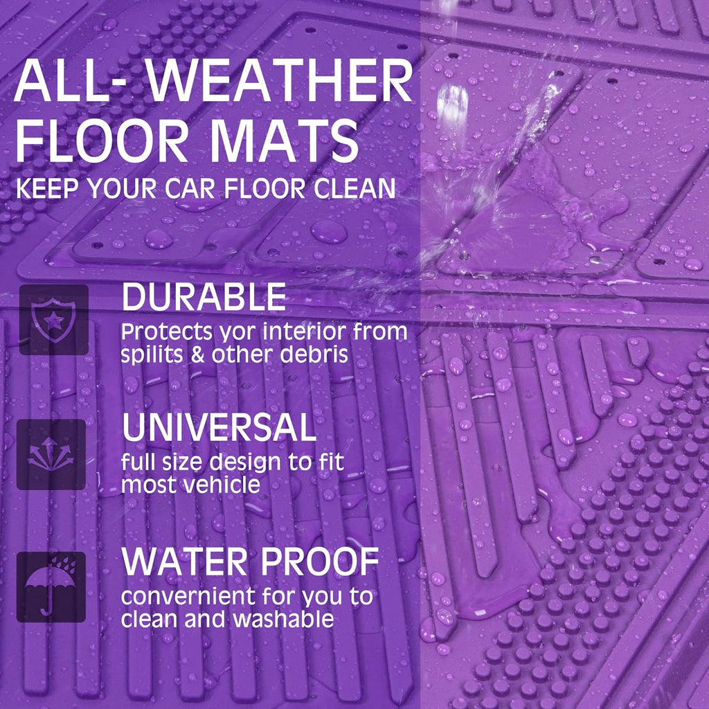 CAR PASS Heavy Duty Rubber Floor Mats 4-Piece Car Mat Set - Universal Waterproof Floor Mats for Car SUV Truck, Durable All-Weather Mats(Purple)
