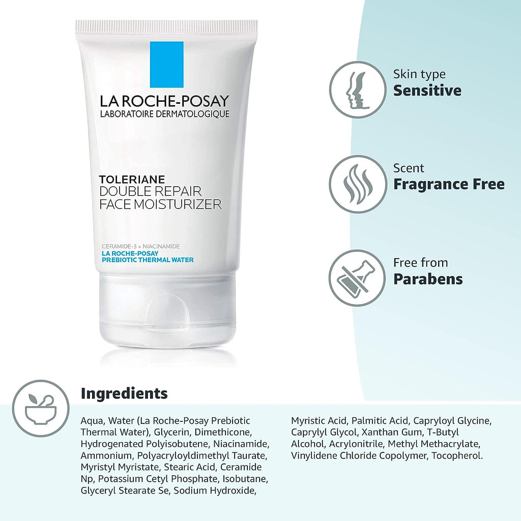 La Roche-Posay Toleriane Double Repair Face Moisturizer, Daily Moisturizer Face Cream with Ceramide and Niacinamide for All Skin Types, Oil Free, Fragrance Free