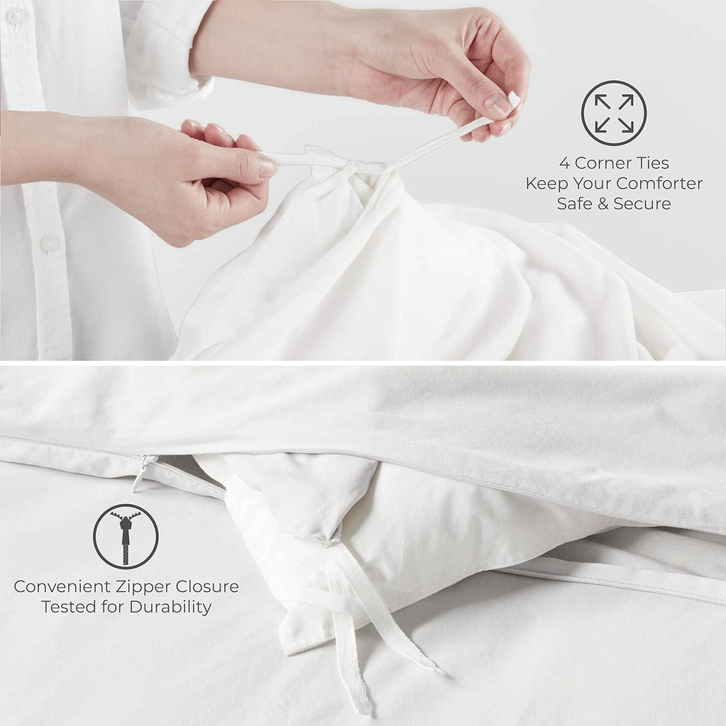 THREAD SPREAD King/California King Duvet Cover, 1000 Thread Count Sateen 1 Piece Egyptian Cotton Quality Duvet Cover, Pure Cotton Comforter Cover, Zipper Closure, 7 Corner Ties - (White)