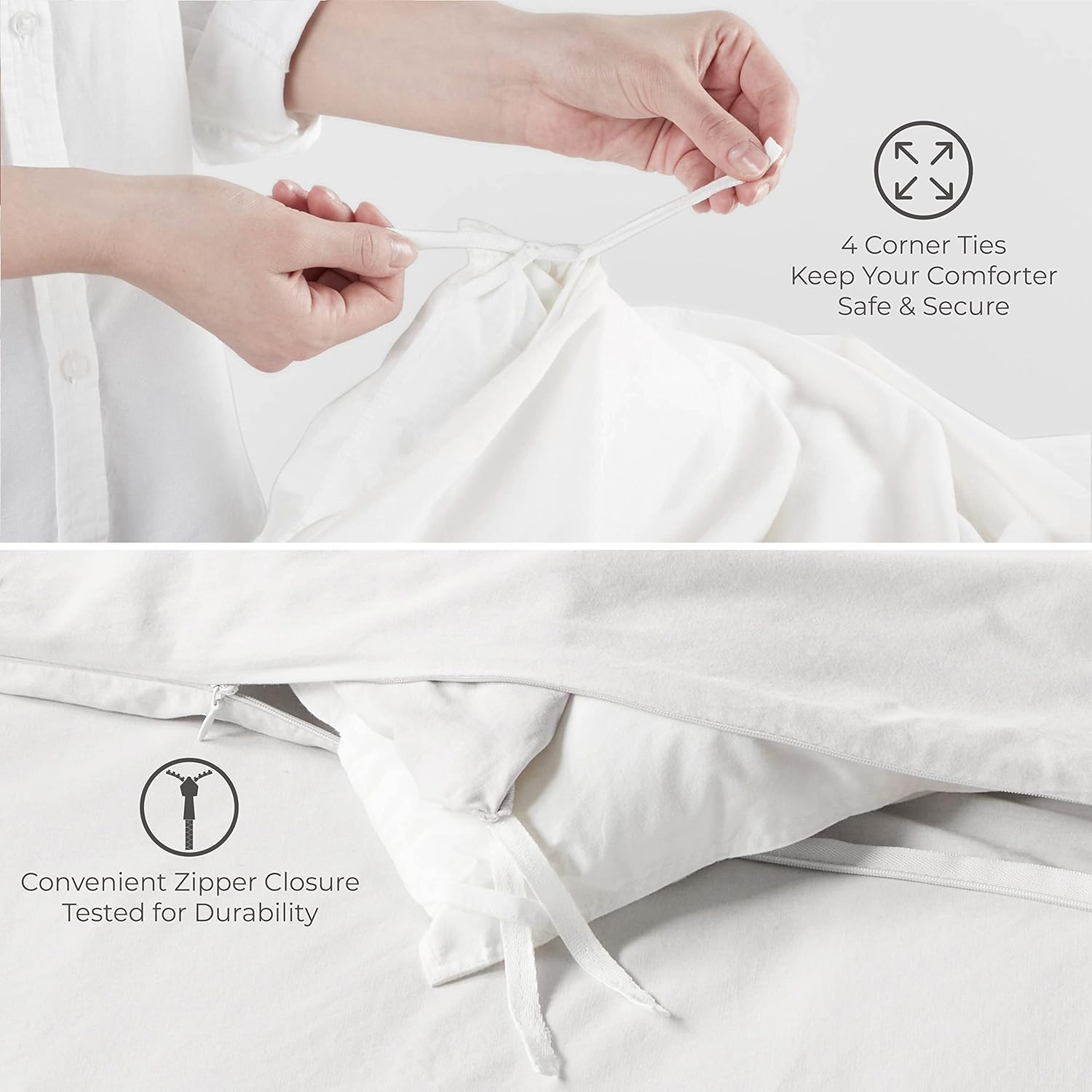 THREAD SPREAD King/California King Duvet Cover, 1000 Thread Count Sateen 1 Piece Egyptian Cotton Quality Duvet Cover, Pure Cotton Comforter Cover, Zipper Closure, 7 Corner Ties - (White)