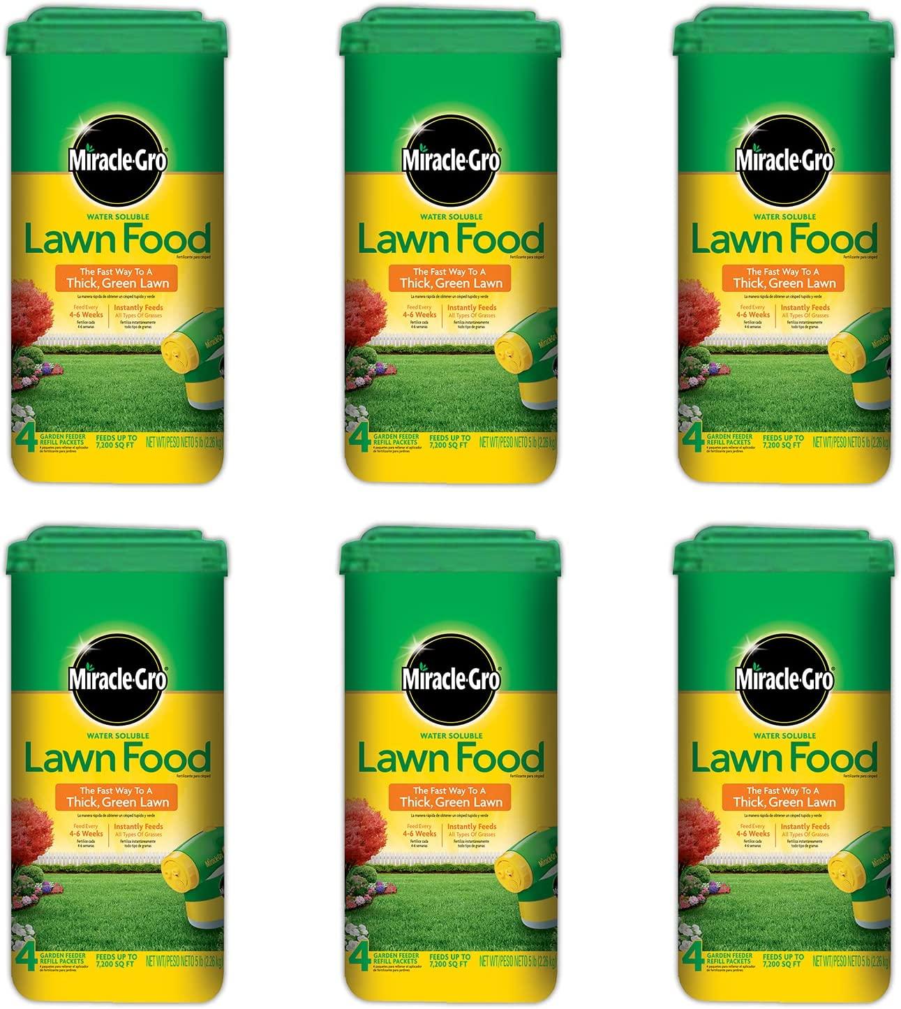 Miracle-Gro 1001833 Lawn Food Water Soluble Lawn Fertilizer (6 Pack), 5 lb