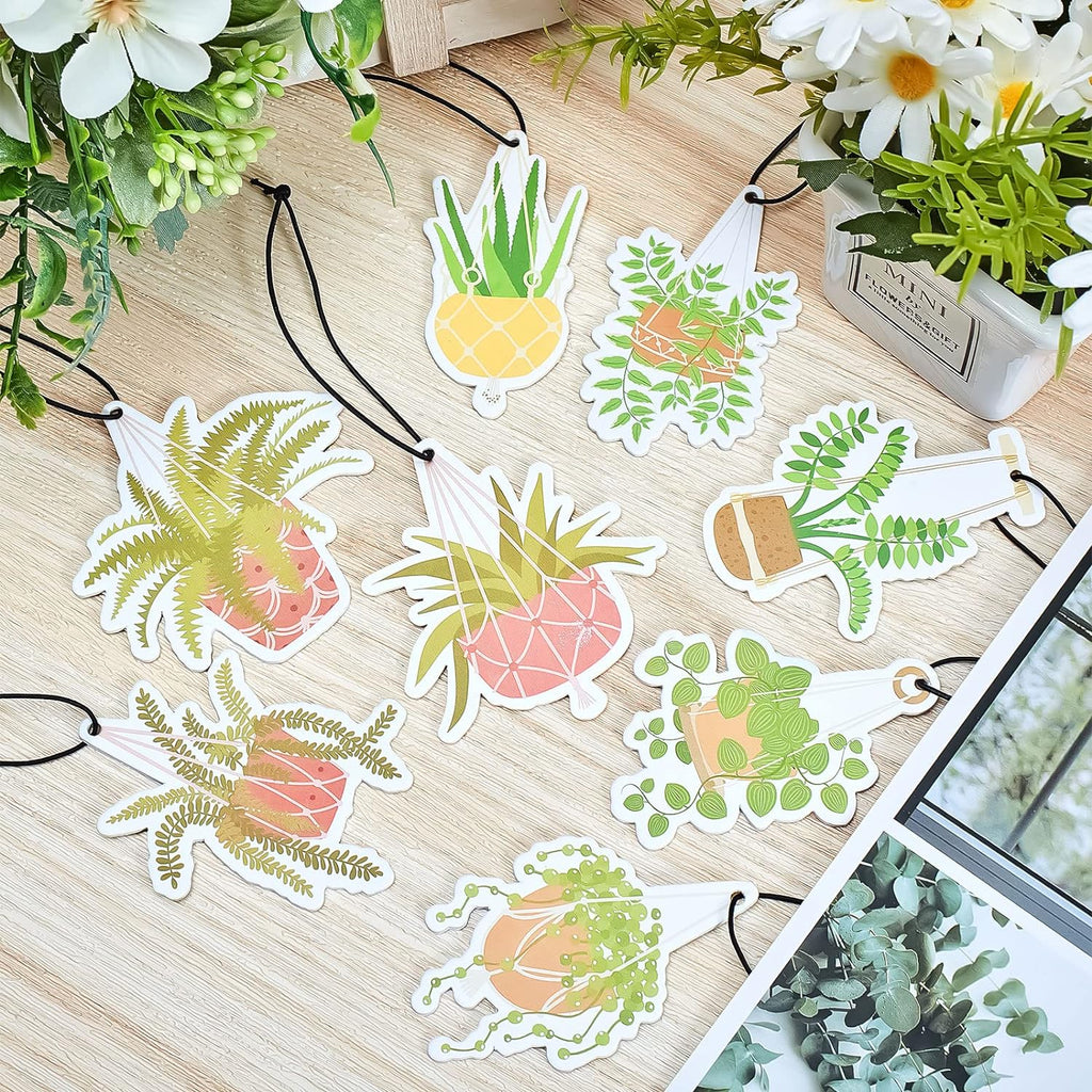Tallew 8 Pack Car Hanging Plants Air Freshener for Women Girls Long Lasting Funny Plant Accessories Little Scented for Mirror