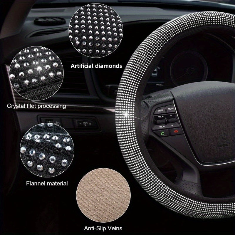 Sparkle And Shine: Universal Artificial Diamond Car Steering Wheel Cover Set