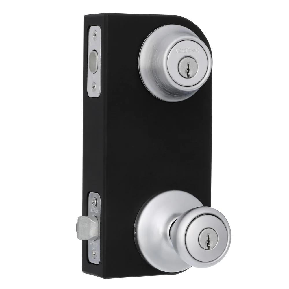 Tylo Satin Chrome Entry Door Knob and Single Cylinder Deadbolt Combo Pack