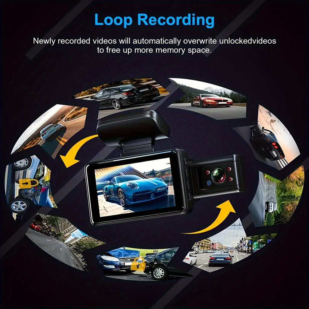 3 Inch 1080P Dual Lens Dash Cam For Cars,Front And Inside,Full HD 1080P Car Camera With Loop Recording,Night Vision,Wide Angle Car DVR Camera Car Video Recorder Vehicle Black Box