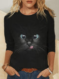 Casual Cat Print Long Sleeve T-Shirt