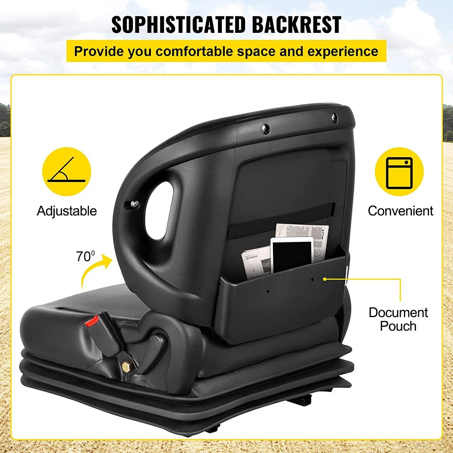 Tractor Seat, Suspension Seat with 70° Adjustable Backrest, Forklift Seat Compatible With Toyota Tractors, Forklifts, Suspension Tractor Seat and Forklift Seat with Seat Belt for Replacement