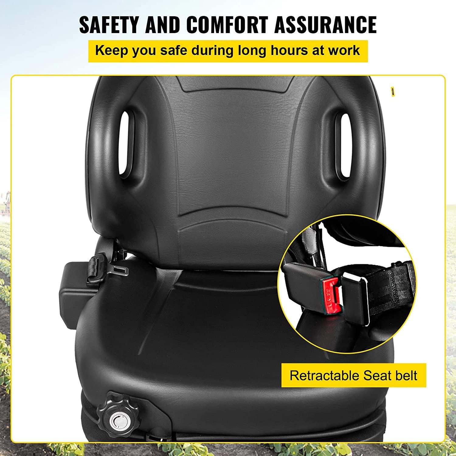 Tractor Seat, Suspension Seat with 70° Adjustable Backrest, Forklift Seat Compatible With Toyota Tractors, Forklifts, Suspension Tractor Seat and Forklift Seat with Seat Belt for Replacement