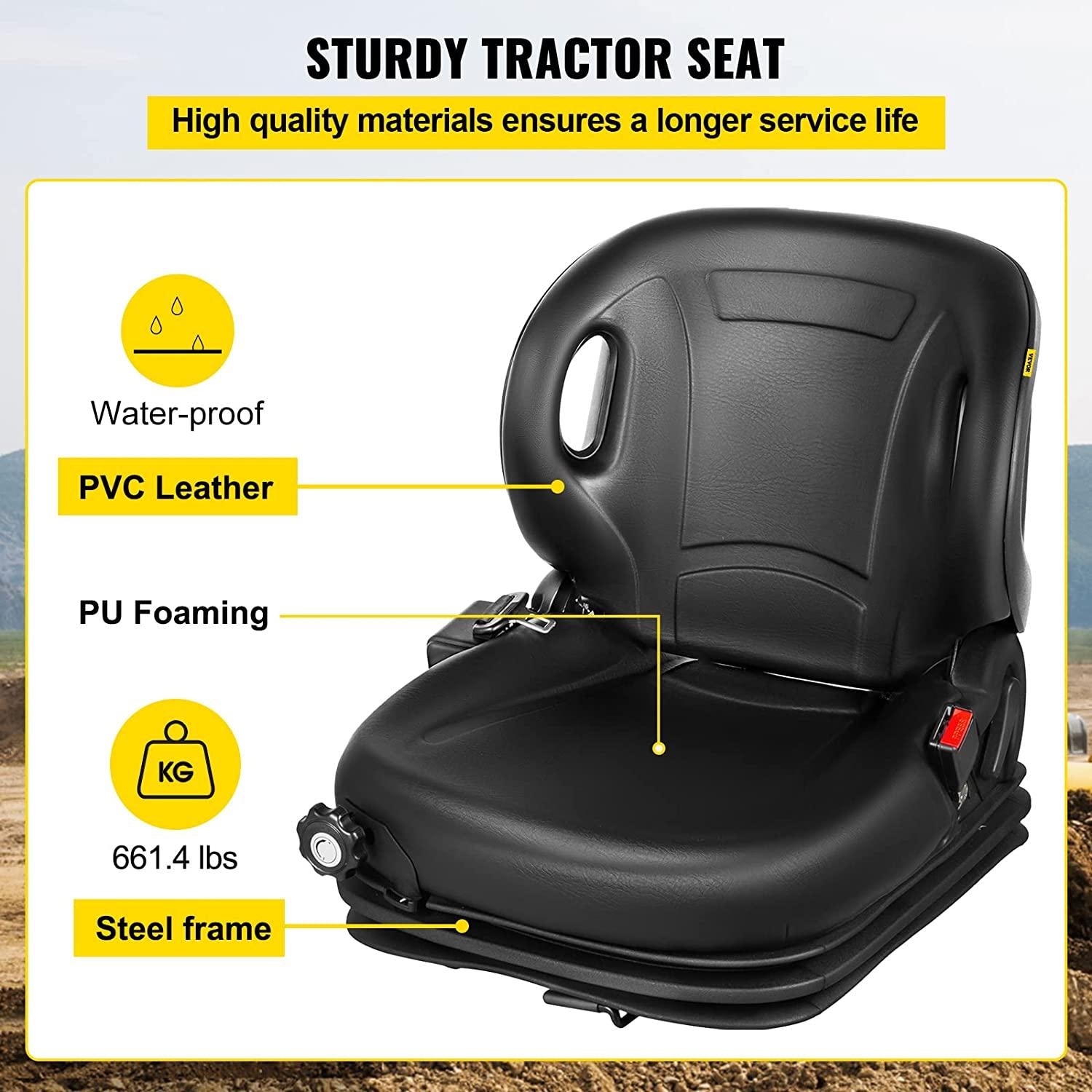 Tractor Seat, Suspension Seat with 70° Adjustable Backrest, Forklift Seat Compatible With Toyota Tractors, Forklifts, Suspension Tractor Seat and Forklift Seat with Seat Belt for Replacement