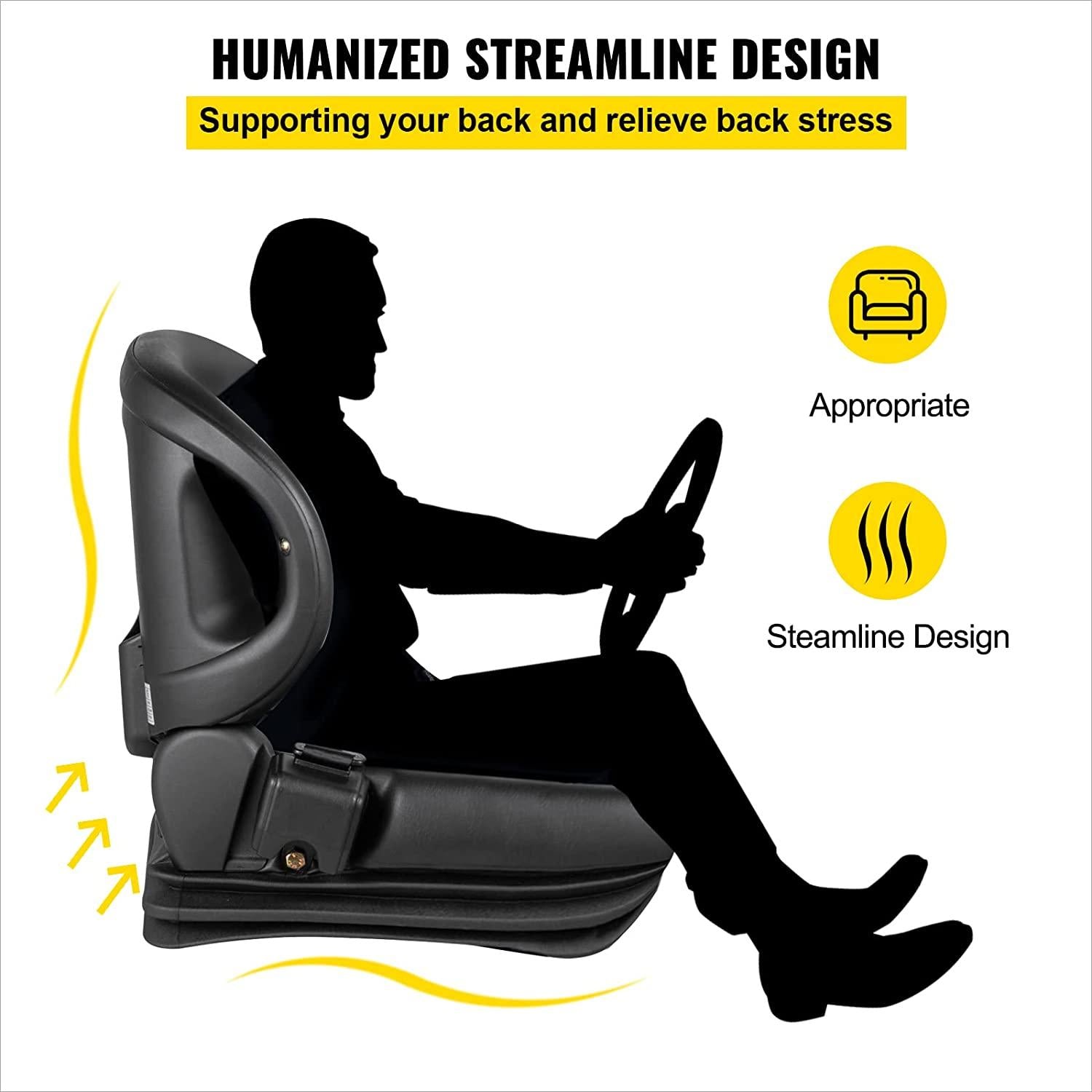 Tractor Seat, Suspension Seat with 70° Adjustable Backrest, Forklift Seat Compatible With Toyota Tractors, Forklifts, Suspension Tractor Seat and Forklift Seat with Seat Belt for Replacement