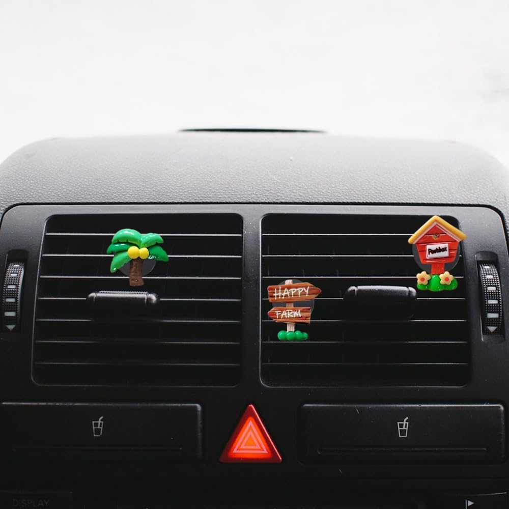 ZOSTLAND Coconut Tree Car Decorative Clip,Mailbox Car Air Fresheners,Road Signs Car Vent Clip,Auto Interior Decoration Accessories,Car Decor Gift for Women,Men (3pcs Holiday)