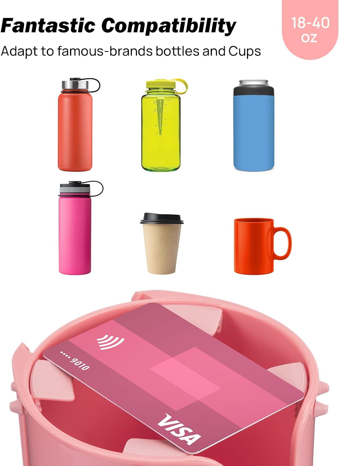 JoyTutus Cup Holder with Storage Box 2 Pack, Cup Holder Expander for Car, Large Car Cup Holder Adapt Most Regular Cup Holder 18-40oz, with Attached Organizer, Pink