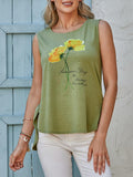 Womens Floral Print Round Neck Sleeveless T-shirt