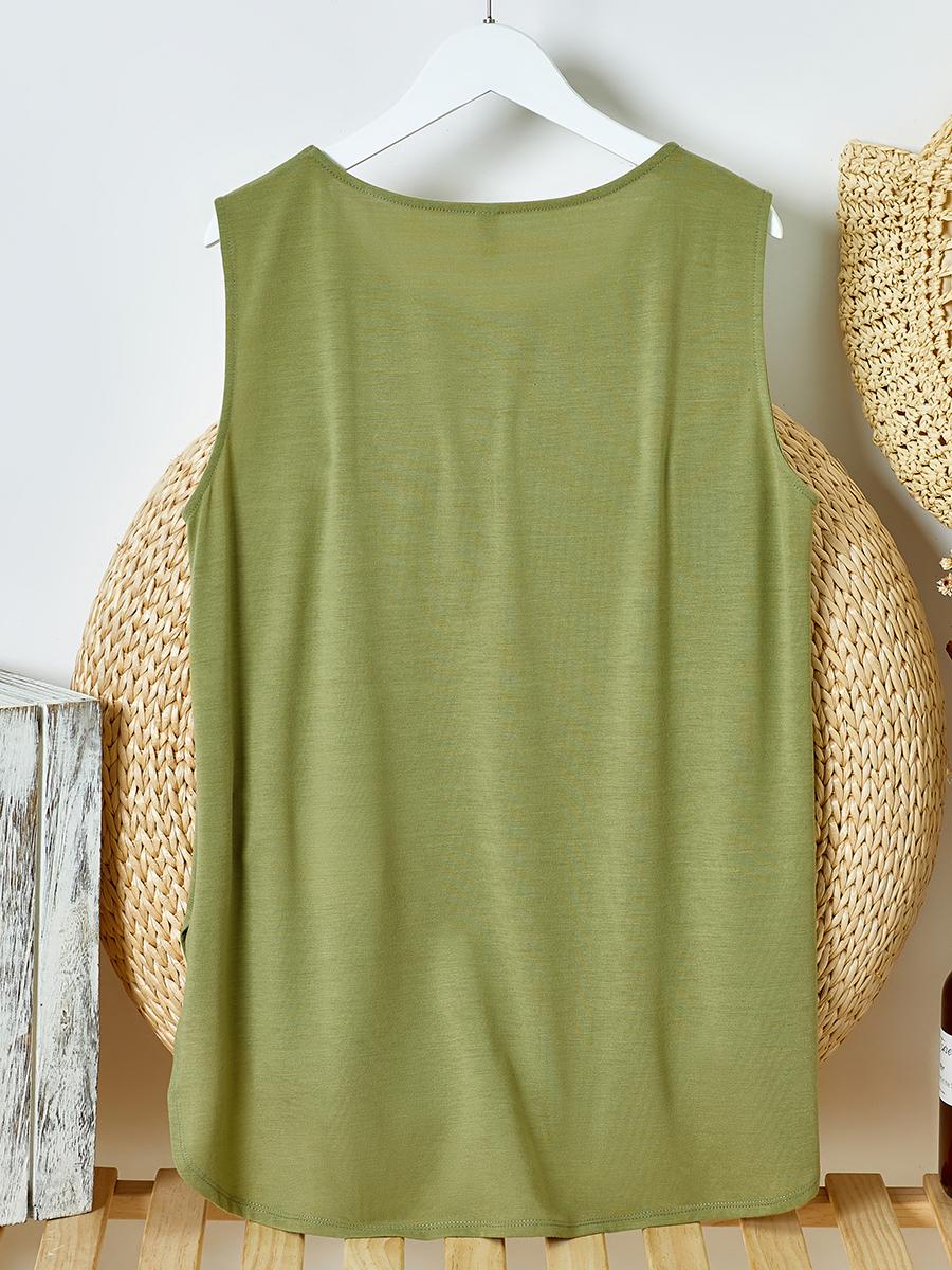 Womens Floral Print Round Neck Sleeveless T-shirt