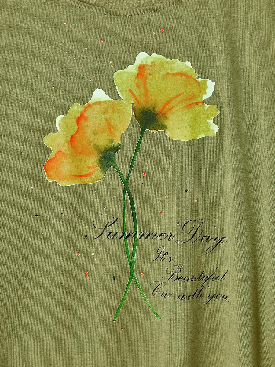 Womens Floral Print Round Neck Sleeveless T-shirt