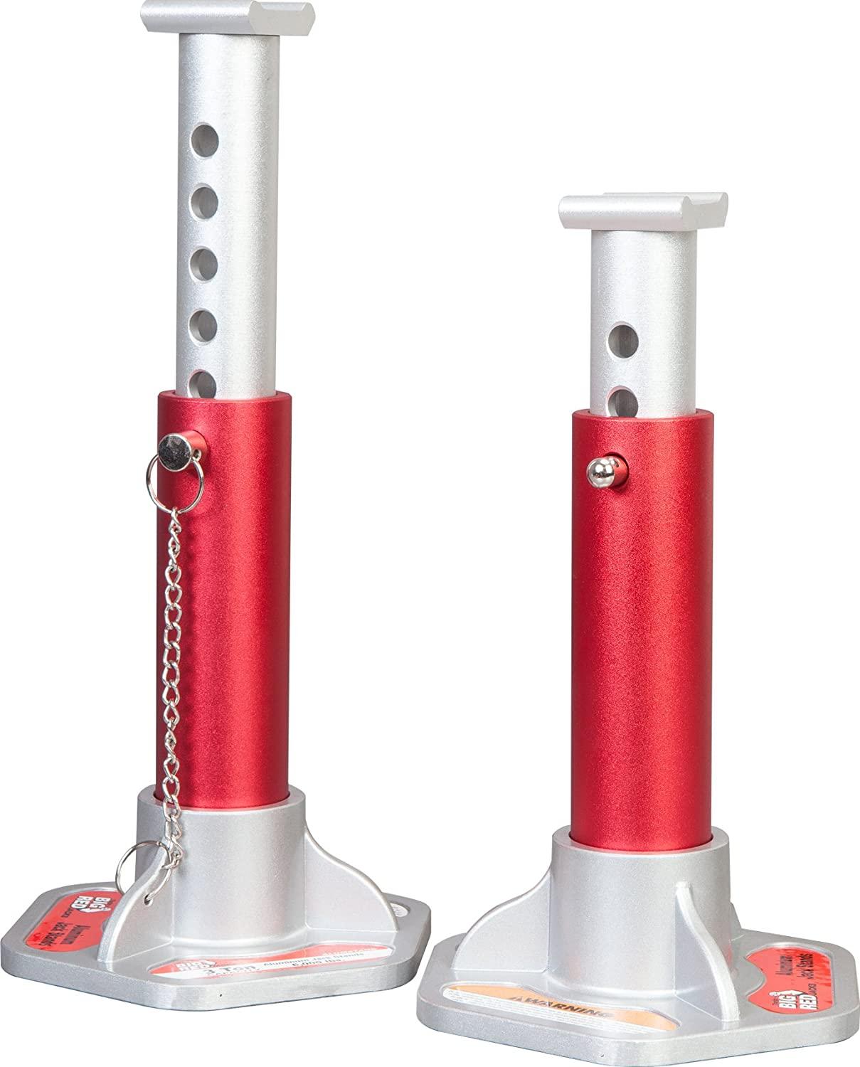BIG RED T43004 Torin Aluminum Jack Stands with LocSupport Pins: 3 Ton (6,000 lb) Capacity, Red/Silver, 1 Pair
