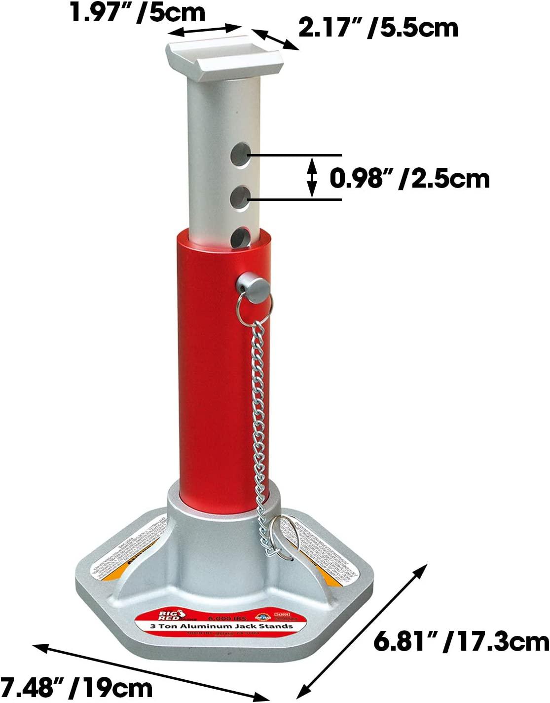 BIG RED T43004 Torin Aluminum Jack Stands with LocSupport Pins: 3 Ton (6,000 lb) Capacity, Red/Silver, 1 Pair