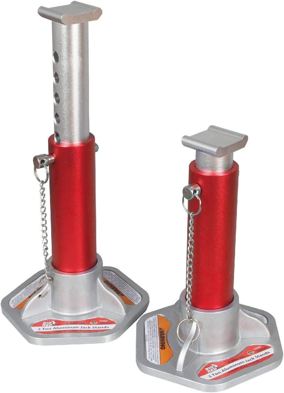 BIG RED T43004 Torin Aluminum Jack Stands with LocSupport Pins: 3 Ton (6,000 lb) Capacity, Red/Silver, 1 Pair