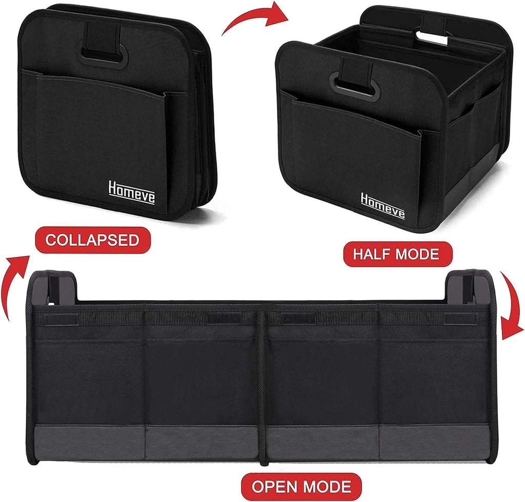 Homeve Car Trunk Organizer, Car Storage, Reinforced Handles, Collapsible Multi-Compartment Car Organizers, Foldable and Waterproof, 600D Oxford Polyester, Suitable for Any Car, SUV, Mini-Van, Black