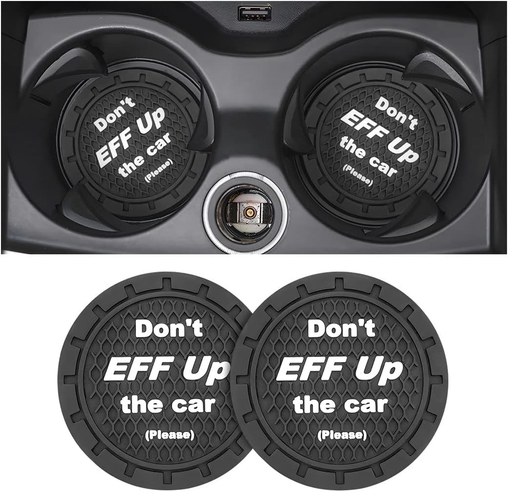 8sanlione 2 Pack Car Cup Holder Coasters, 2.75 Inch Non-Slip PVC Insert Cup Coaster, Anti-Scratch Auto Cup Mats for Women Men, Vehicle Interior Accessories Universal for Car, SUV, Truck (A Black/2PCS)