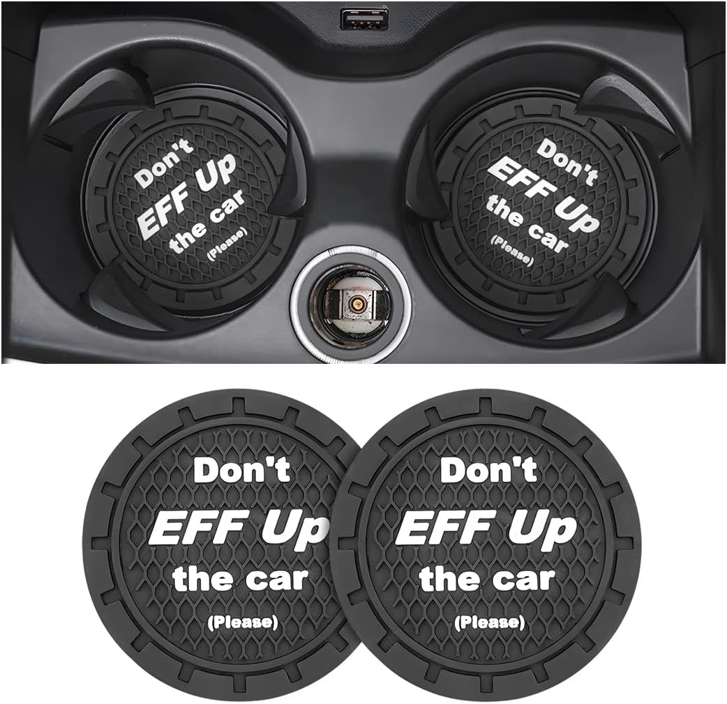 8sanlione 2 Pack Car Cup Holder Coasters, 2.75 Inch Non-Slip PVC Insert Cup Coaster, Anti-Scratch Auto Cup Mats for Women Men, Vehicle Interior Accessories Universal for Car, SUV, Truck (A Black/2PCS)