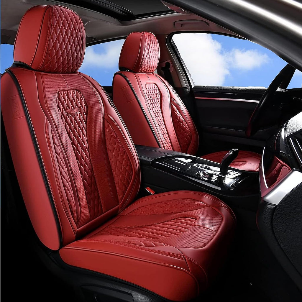Coverado Universal Leather Seat Covers Front, 2-Pack , Waterproof Luxury Leatherette Car Seat Cushions, Auto Car Driver Seats Protectors Fit for Most Vehicles Red